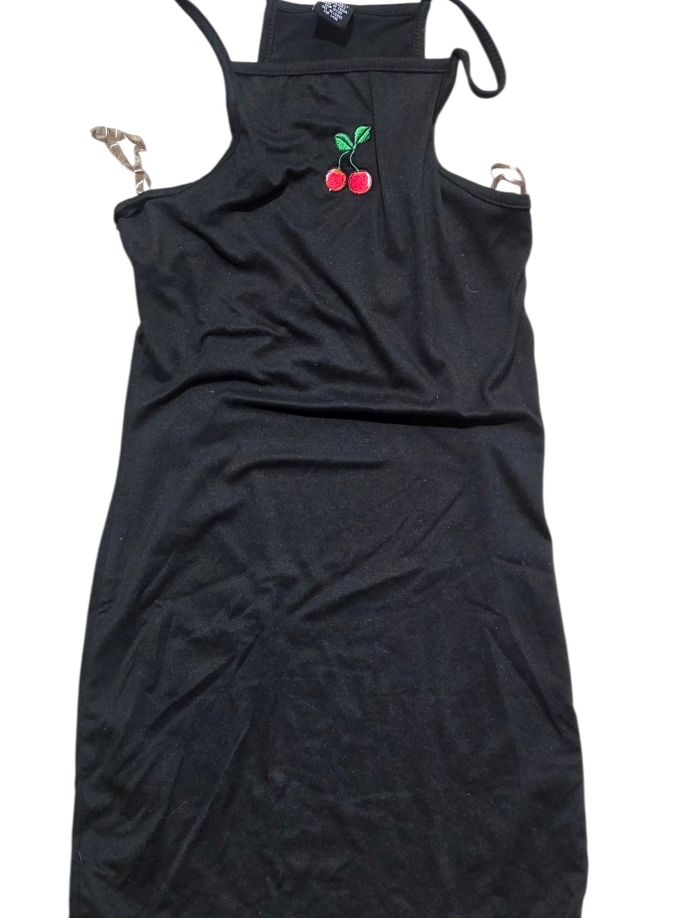 Mary's Cherries Boutique Black Mini Dress with Red Cherry Embroidery
